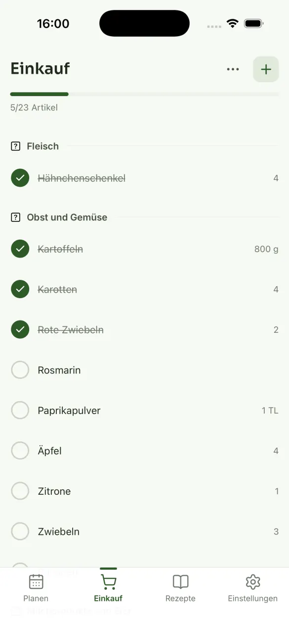 Yumiam — die geteilte Einkaufsliste, nach Regalen sortiert
