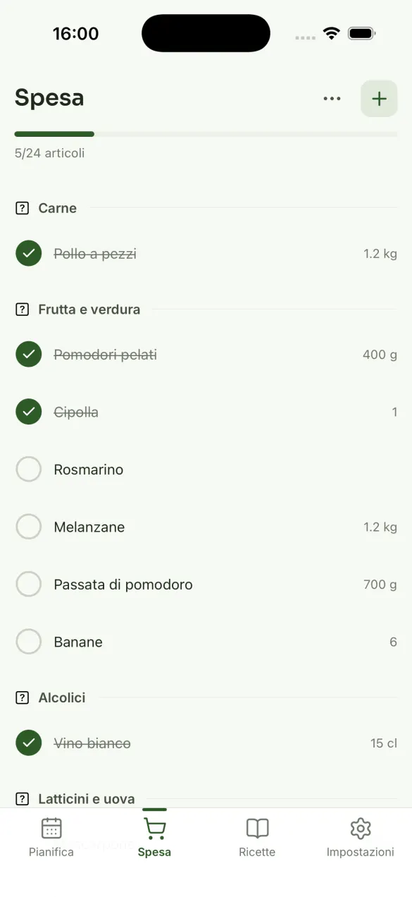 Yumiam — la lista della spesa condivisa, ordinata per reparto