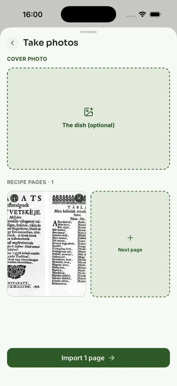 Yumiam — importing a recipe by photographing the pages of a book