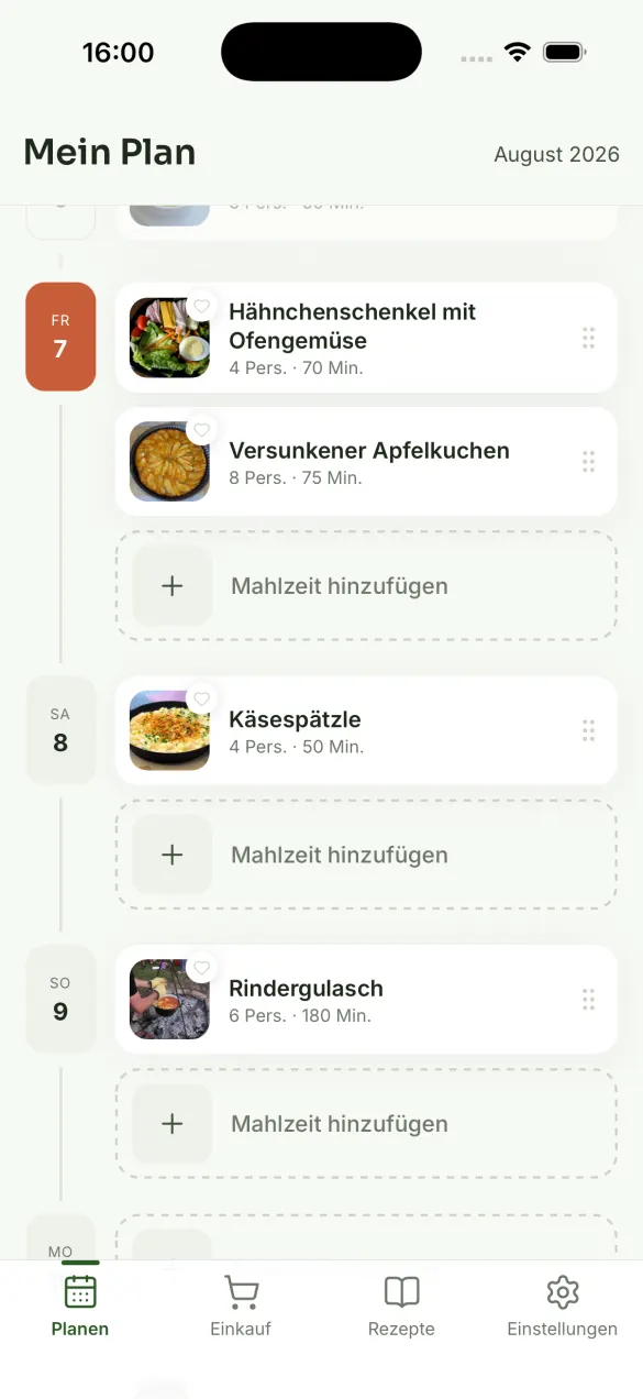 Yumiam — die Essenswoche, Tag für Tag