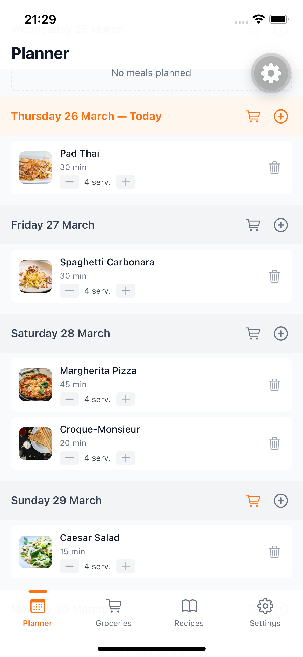 Yumiam — écran de planification des repas